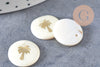 Pendentif rond nacre palmier, pendentif palmier,coquillage blanc naturel,16mm,1 trou, x 5 (G0833)