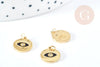 Pendentif rond oeil acier doré 316 inoxydable émaillé 11.5mm, x1 (G8856)