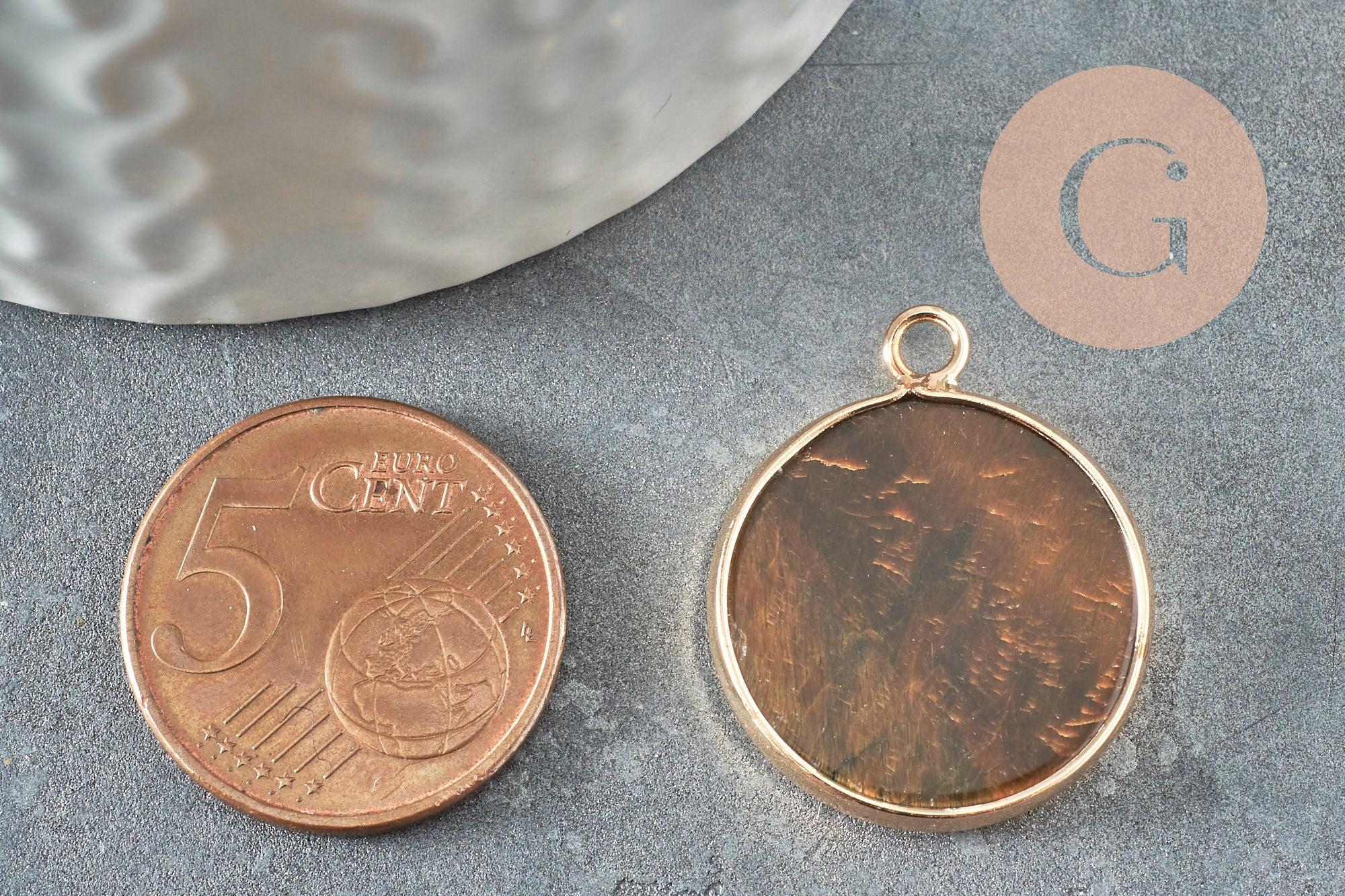 Pendentif rond oeil de tigre naturel,pendentif rond,26mm, x1 G1934
