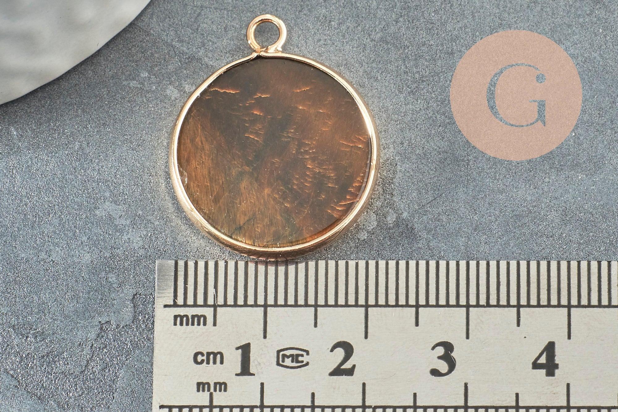 Pendentif rond oeil de tigre naturel,pendentif rond,26mm, x1 G1934