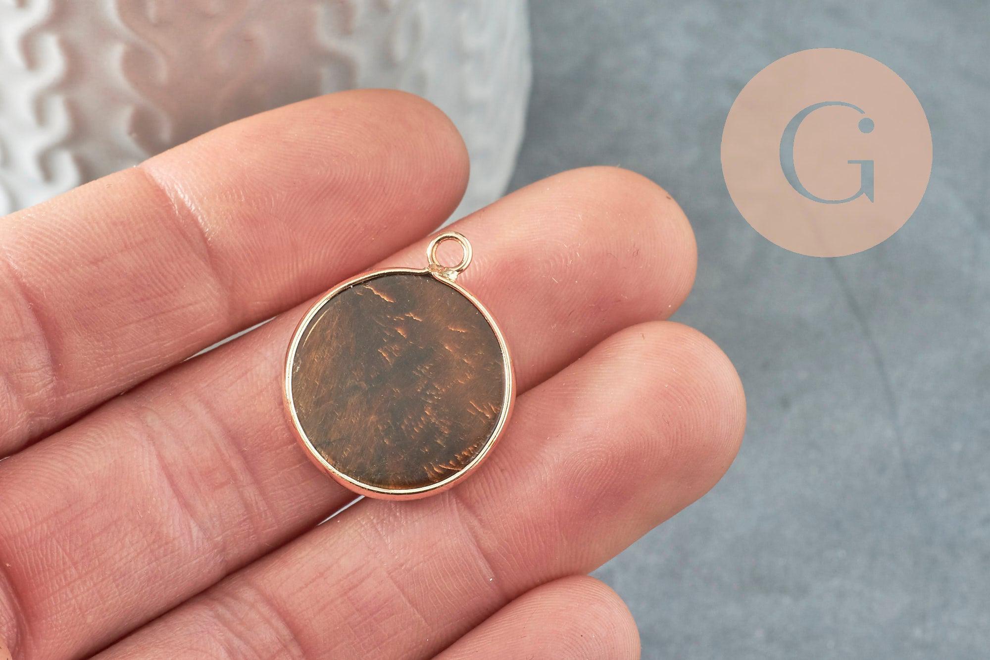 Pendentif rond oeil de tigre naturel,pendentif rond,26mm, x1 G1934