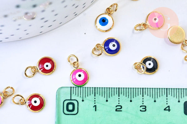 Pendentif rond oeil protecteur émail laiton doré 18K 11mm,x1 (G5647)