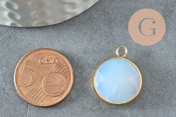 Pendentif rond opalite laiton doré 20mm, x1 (G1234)