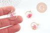 Pendentif rond résine fleurs séchées violettes 24mm, pendentif fleur de rose et or, création de bijoux originaux, x1 G5740