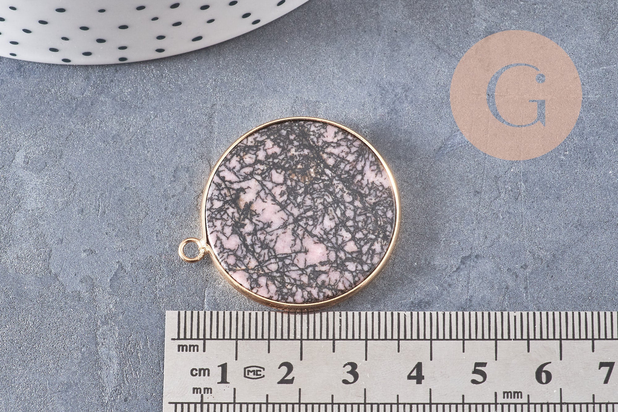 Pendentif rond rhodonite,rhodonite Naturelle,pendentif rhonodite,35mm, x1 G2815