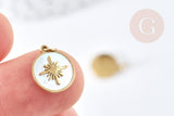 Pendentif rond soleil nacre naturelle acier inoxydable 316 doré 12.5mm, x1 (G8773)