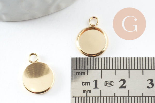 Pendentif rond support cabochon acier 304 inoxydable doré 10mm, x1 (G4122)