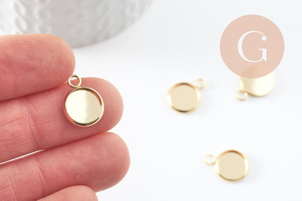 Pendentif rond support cabochon acier 304 inoxydable doré 10mm, x1 (G4122)