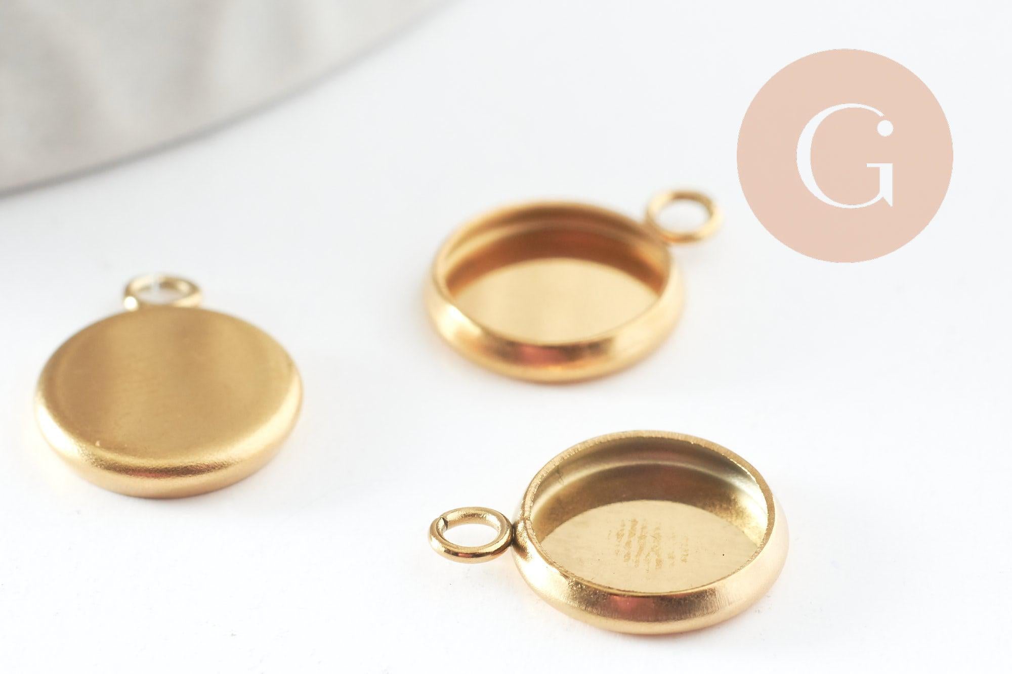 Pendentif rond support cabochon acier 304 inoxydable doré ip 8mm, x2 (G4222)