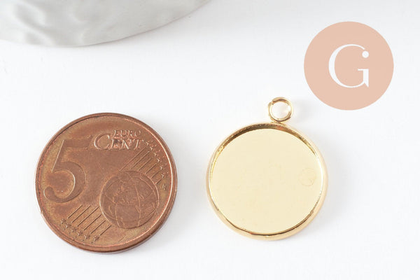Pendentif rond support cabochon acier inoxydable IP doré 16mm, x1 (G9539)