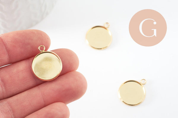 Pendentif rond support cabochon acier inoxydable IP doré 16mm, x1 (G9539)