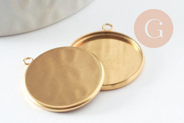 Pendentif rond support cabochon acier inoxydable doré 20mm, x1 (G4097)