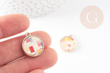 Pendentif rond textile tissé multicolore et support doré, un pendentif pour création de bijoux coloré, x2 G5675