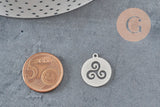 Pendentif rond triskel acier 201 inoxydable platine 17.5mm, x1 VALIDE-Breloques et pendentifs-Gingerlily Perles