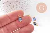 Pendentif rond verre oeil protecteur multicolore support zamac doré 9mm, x10 (G3934)