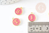 Pendentif rond zamac doré initiale émail rose foncé 14mm, métal doré, pendentif initiale,création bijoux,14mm, x1 G2934