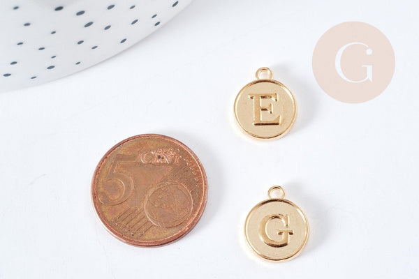 Pendentif rond zamac doré initiale pour émail 14mm, x1 (G8589)