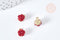 Pendentif roses rouge résine zamac doré 9.5mm, création bijoux baroque, x1 G8563