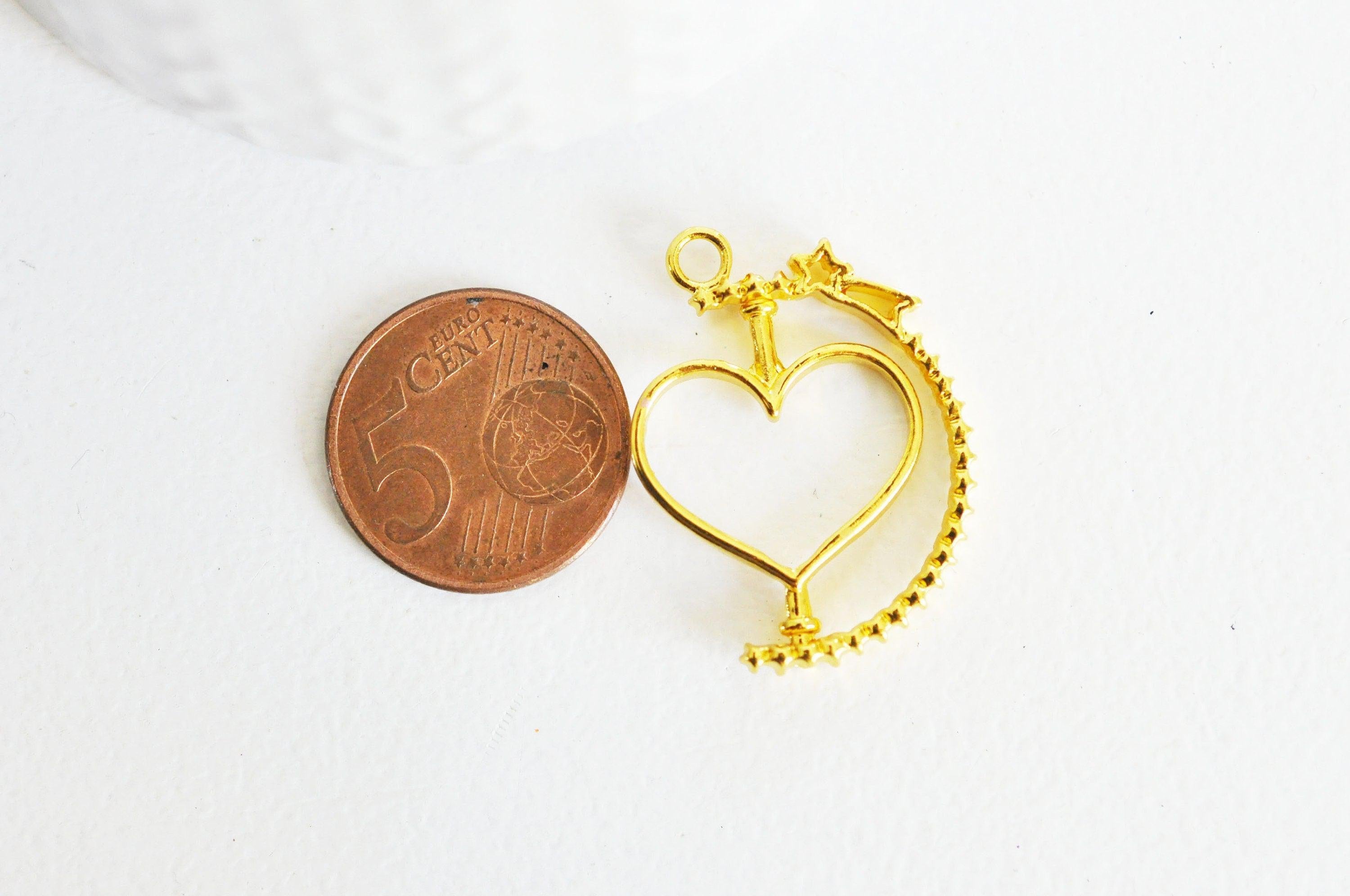 Pendentif rotatif coeur doré pour résine epoxy UV 31mm, pendentif en zamac dore,bijou mobile création bijoux, x1 G3486