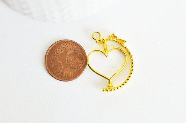 Pendentif rotatif coeur doré pour résine epoxy UV 31mm, pendentif en zamac dore,bijou mobile création bijoux, x1 G3486