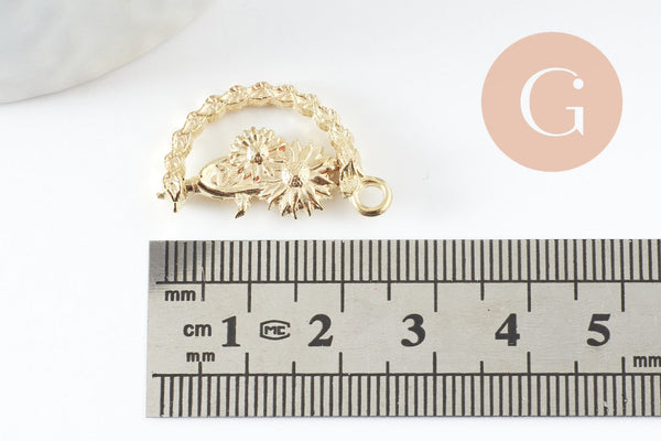 Pendentif rotatif fleurs doré zamac dore 25mm, x2 (G3317)