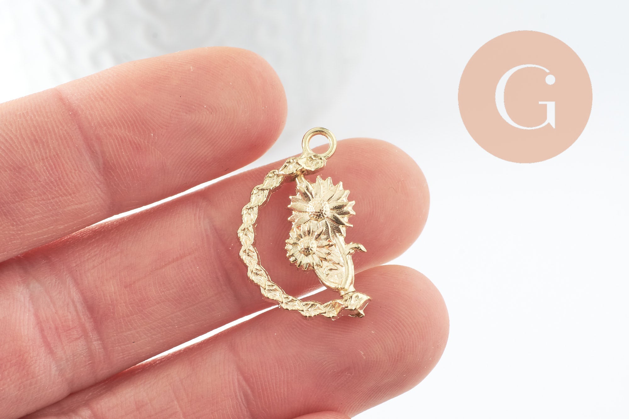 Pendentif rotatif fleurs doré zamac dore 25mm, x2 (G3317)