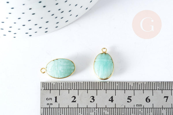 Pendentif scarabée amazonite naturelle argent 925 doré 18K 19mm, x1, G7725