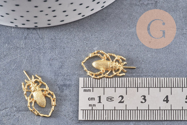 Pendentif scarabée laiton brut breloque laiton brut 24mm, bijou laiton insecte, création bijoux,pendentif laiton brut, x2 (G7435)
