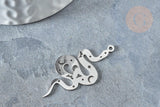 Pendentif serpent lune platine acier inoxydable 32mm, x1 (G7616)