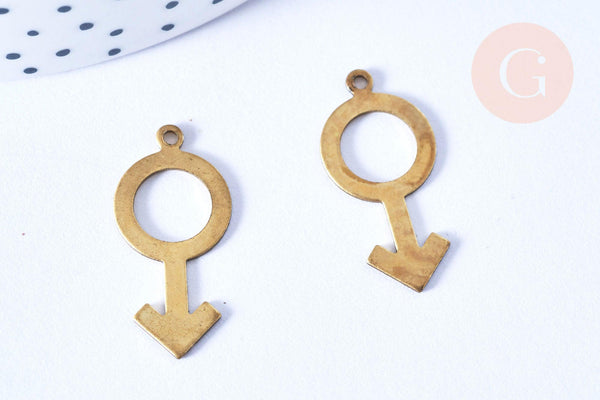 Pendentif signe masculin laiton brut 26x16mm, x2 (G6509)