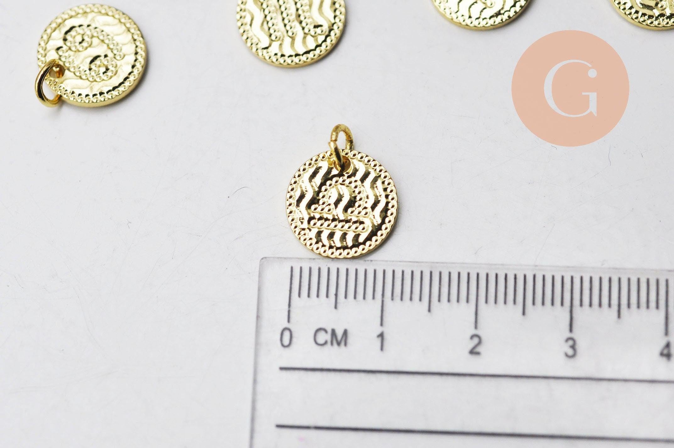 Pendentif signes astrologiques zircon laiton doré, x1 (G6416)