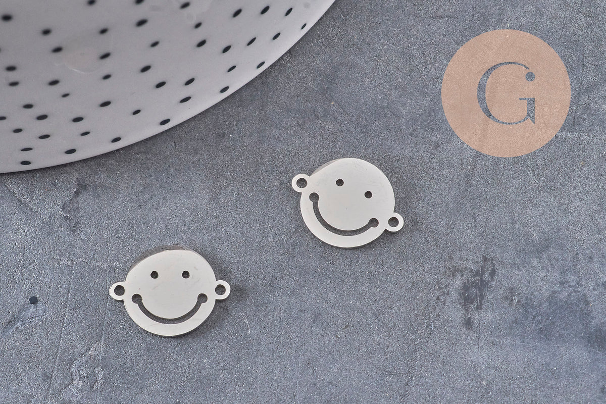 Pendentif smiley acier 201 inoxydable doré ou platine 12.5mm, x1 (G5687)