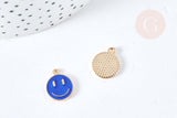 Pendentif smiley zamac doré émaillé bleu 12mm, x5 (G8416)