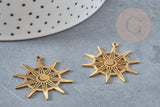 Pendentif soleil acier doré 33.5mm, breloque acier inoxydable doré, pendentif sans nickel, création bijoux, x1 G6141