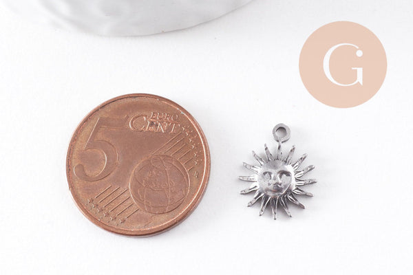 Pendentif soleil acier inoxydable 304 platine 14.5mm, x1 (G10056)