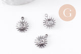 Pendentif soleil acier inoxydable 304 platine 14.5mm, x1 (G10056)