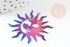 Pendentif soleil arc-en-ciel acier 201 inoxydable dore 40mm,acier inoxydable sans libération de nickel, x1 (G6152)