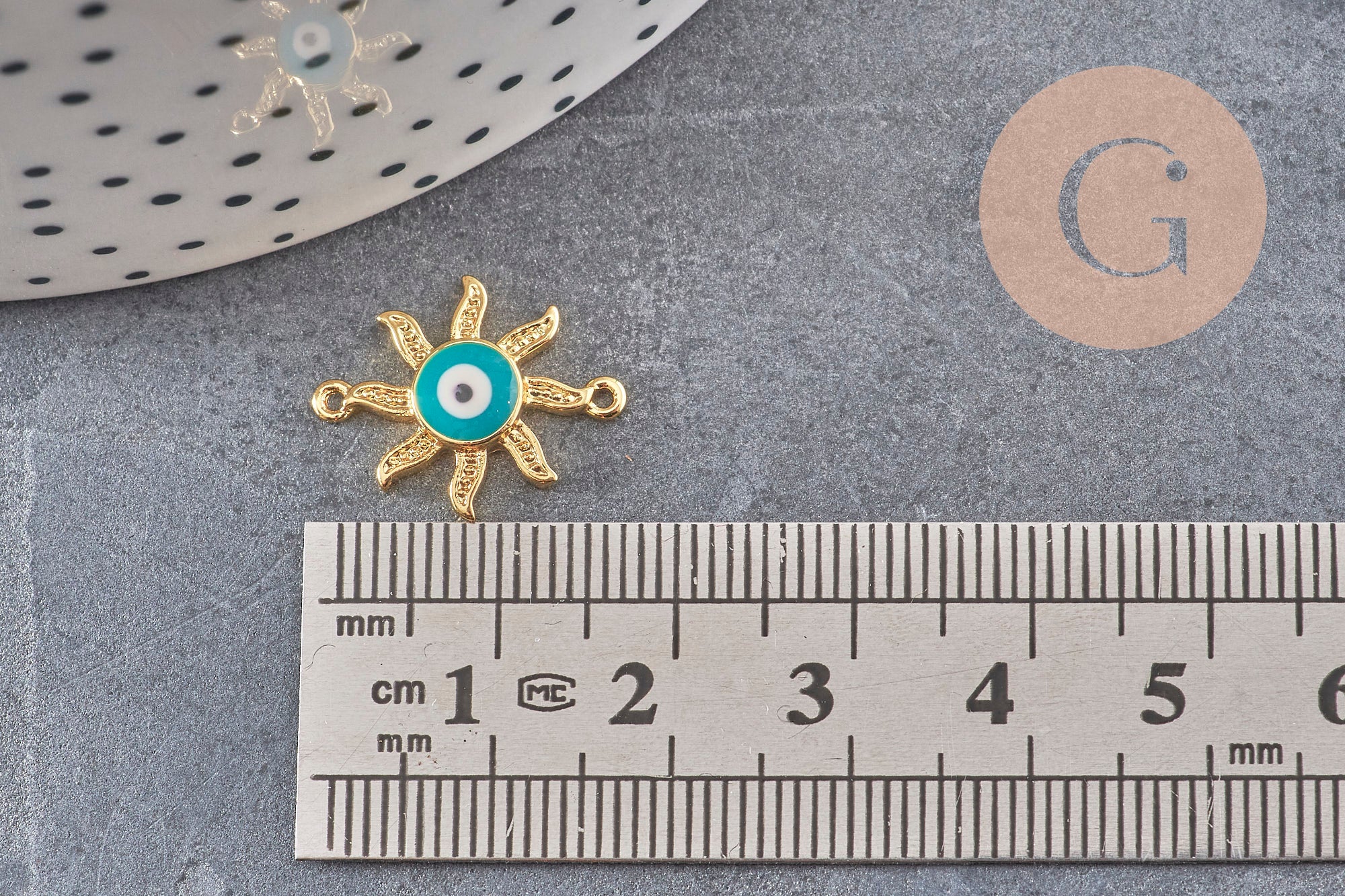 Pendentif soleil oeil cristal zircon émail coloré, x 2 (G1816)