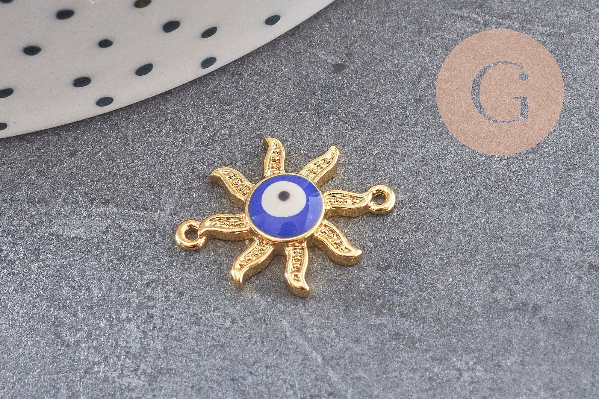 Pendentif soleil oeil cristal zircon émail coloré, x 2 (G1816)