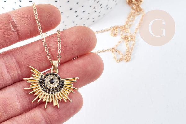 Pendentif soleil oeil protecteur chance zamac doré zircon 18K 13-30mm,Pendentif doré porte-bonheur x1 G7690