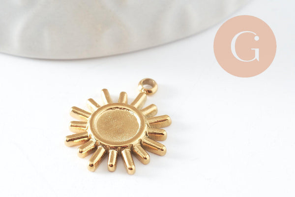 Pendentif soleil support pour cabochon 6mm acier 304 inoxydable doré IP, x2 (G9857)