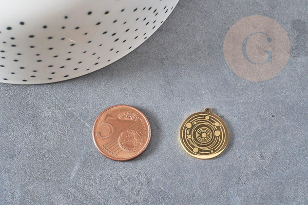 Pendentif système solaire acier 201 inoxydable dore 19.5mm, x1 (G6127)