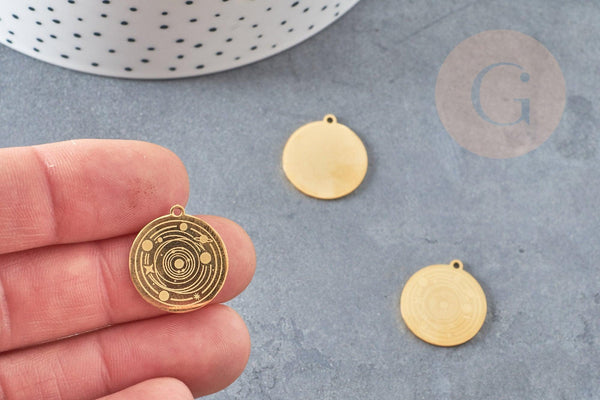 Pendentif système solaire acier 201 inoxydable dore 19.5mm, x1 (G6127)