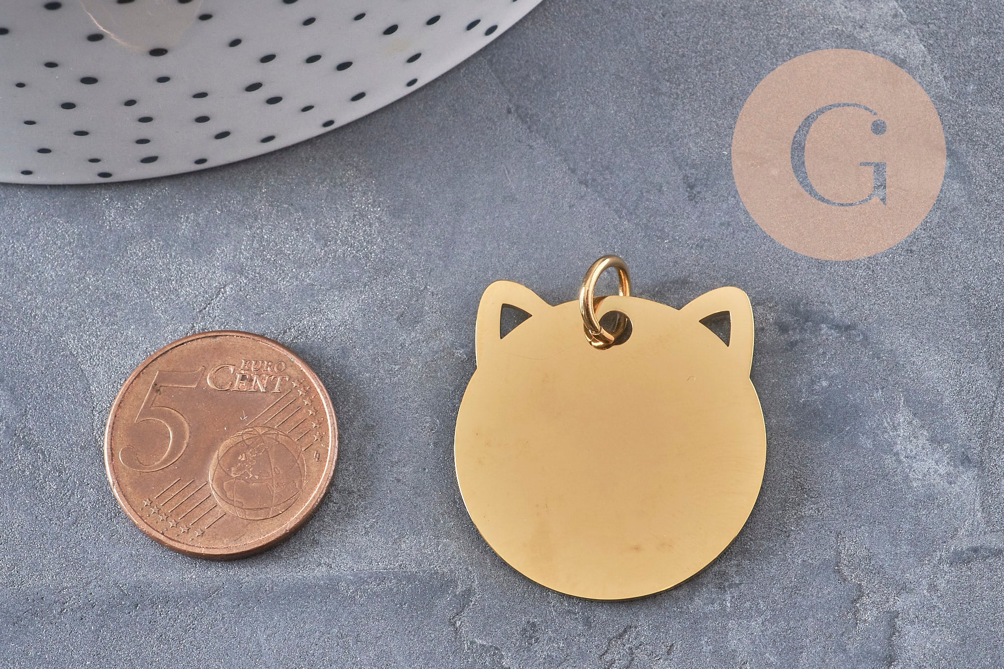 Pendentif tête de chat acier 201 inoxydable 29mm personnalisable, x1 (G11017)