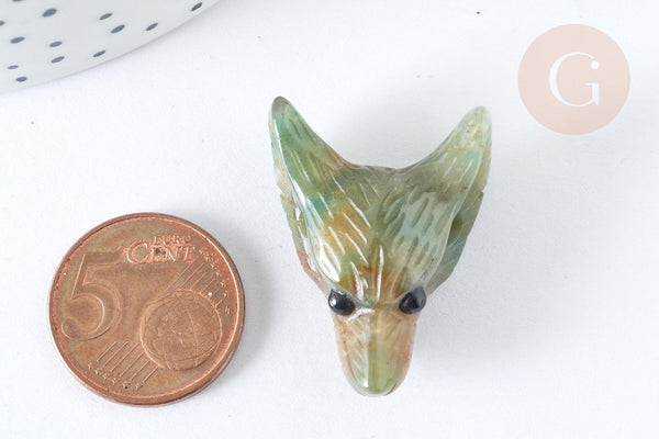 Pendentif tête de loup agate indienne 37-42mm, x1 (G7555)