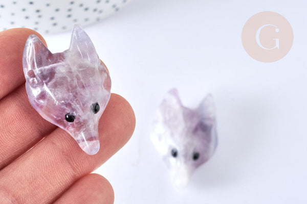 Pendentif tête de loup fluorite 37-42 mm, création bijou pierre naturelle, x1 (G7182)