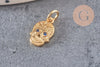 Pendentif tête de mort laiton doré zircons, pendentif sans nickel, pendentif laiton doré,12.5mm, x1 (G5428)