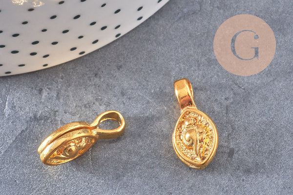 Pendentif tibétain laiton doré, breloque bouddhisme, pendentif laiton religieux, 21mm, x2 (G4324)