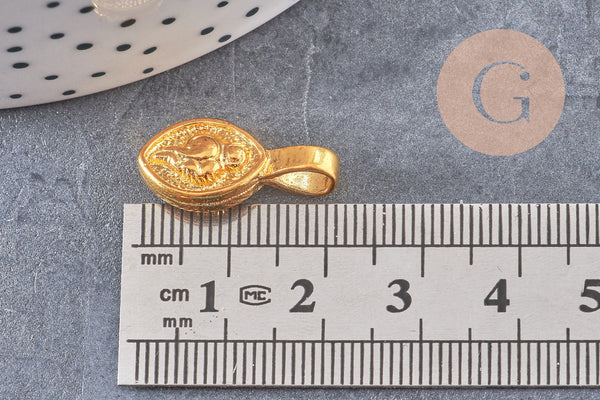 Pendentif tibétain laiton doré, breloque bouddhisme, pendentif laiton religieux, 21mm, x2 (G4324)