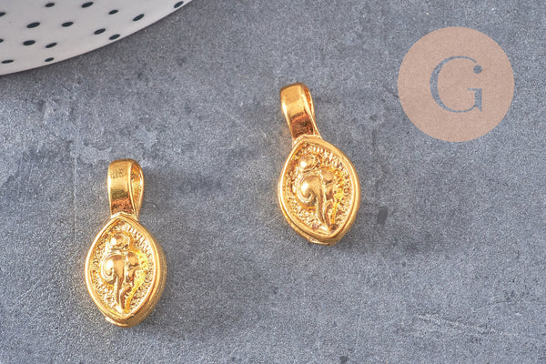 Pendentif tibétain laiton doré, breloque bouddhisme, pendentif laiton religieux, 21mm, x2 (G4324)